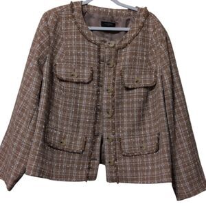 Talbots tweed fringe jacket blazer plus size 22W classic neutral trendy career